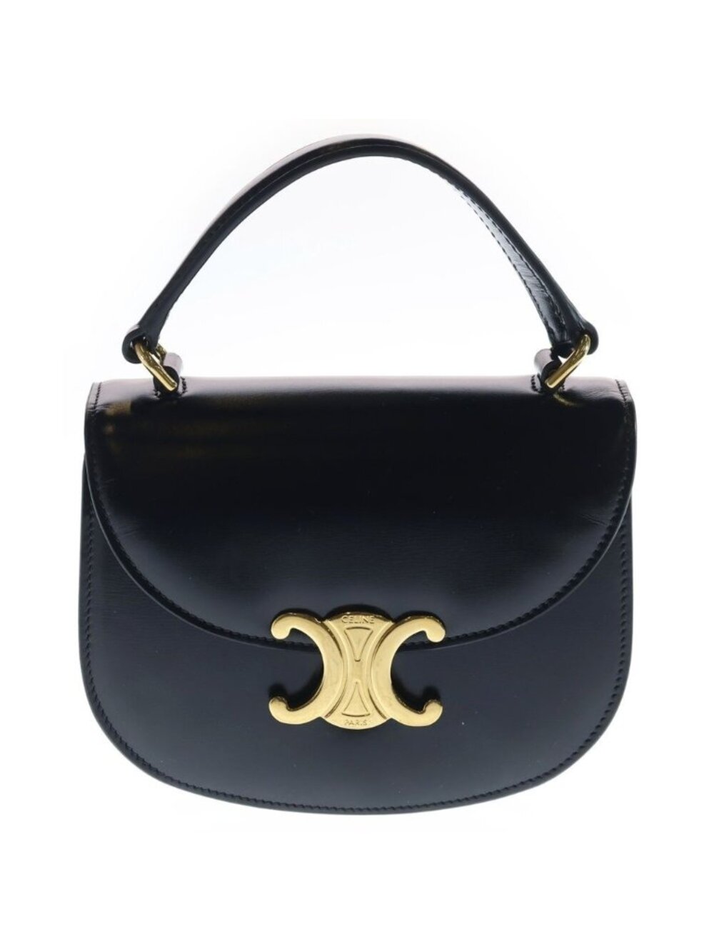 Celine Mini Besace Clair 2-Way Shoulder Bag Black Leather Gold